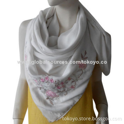 Silk square scarf with embroidery, super hand feel, measures 100*100cm